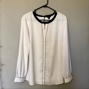 Ann Taylor White Blouse with Black Trim